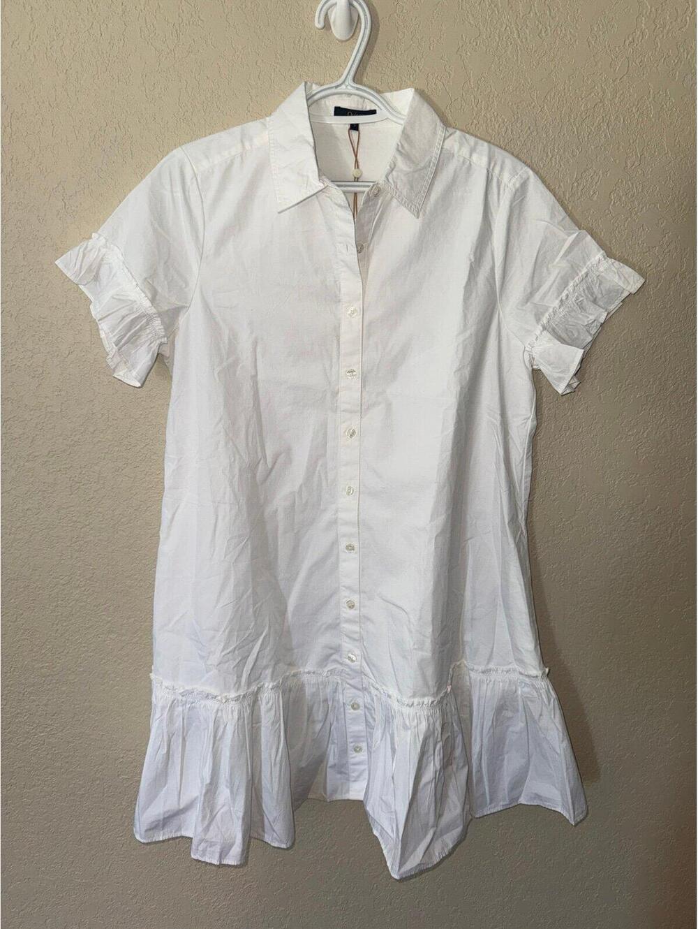 Quince Organic Cotton Poplin Ruffle Shirt Dress White S NWT Classic Minimal